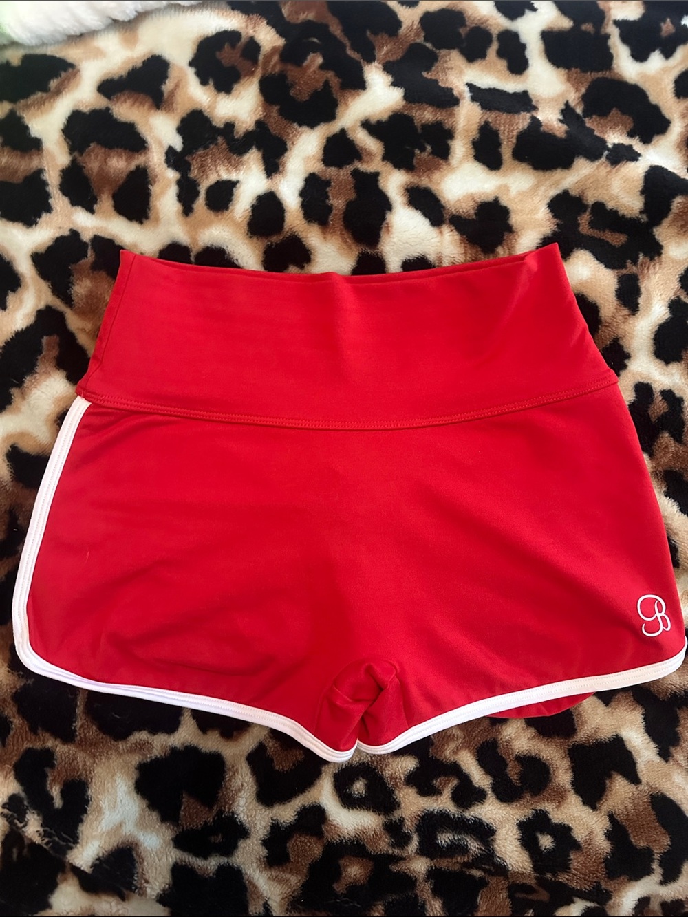 Bombshell Sportswear Red Athletic Shorts with White Trim - Picture 1 of 4
